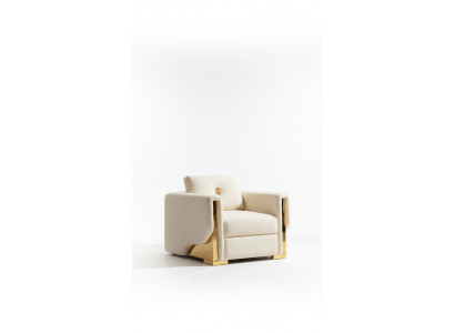 Ontwerp eenpersoons fauteuil van textiel voor de woonkamer lounge in luxe design met metalen constructie.