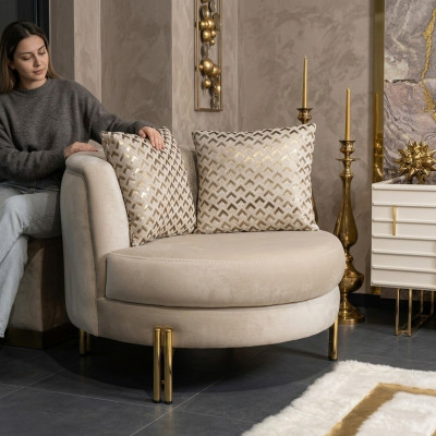 Fauteuil Zitplaats Zitter Ontwerp Woonkamer Bekleding Hout Bekleding Modern Luxe Beige.