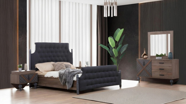 Bed nachtkastje ladekast met spiegel slaapkamer 4-delige set Chesterfield