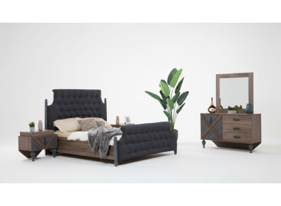 Bed nachtkastje ladekast met spiegel slaapkamer 4-delige set Chesterfield