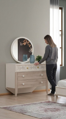 Set Commode Met Spiegel Kaptafel Console Hout Moderne Slaapkamer