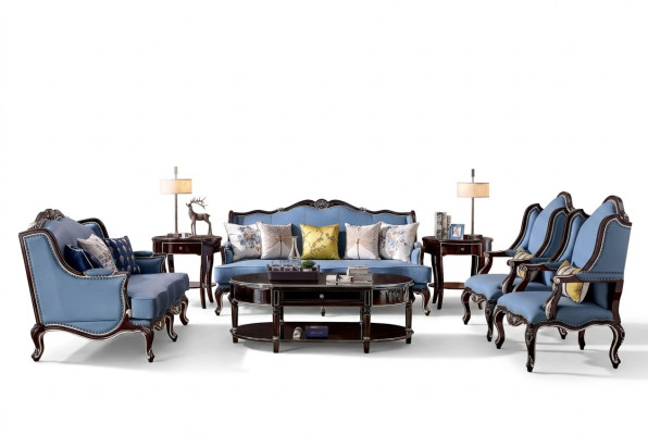 Luxe Klassieke Chesterfield gestoffeerde bankstel 3+2+1+1 zits Blauw Zwart.