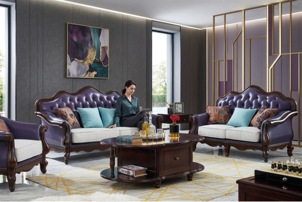 Leren bank Chesterfield lila bank Klassiek bankstel Bankstel Set
