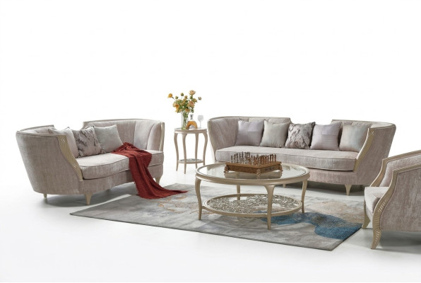 Exclusieve beige bankstel 3+2 zits designer 2-delige set textielbanken