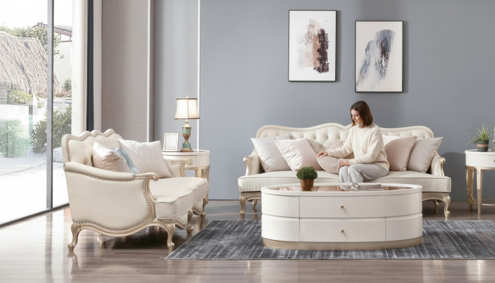 Klassieke Chesterfield bank 3+2 zits bank bankstellen meubels Beige