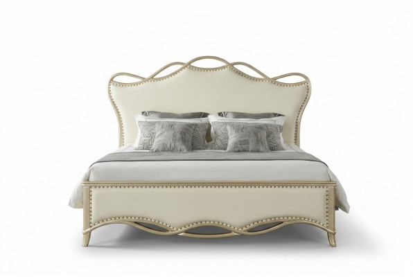 Ontwerpbed Slaapkamerbedden Textiel Luxe Bekleding Zitstof Beige Meubels Nieuw