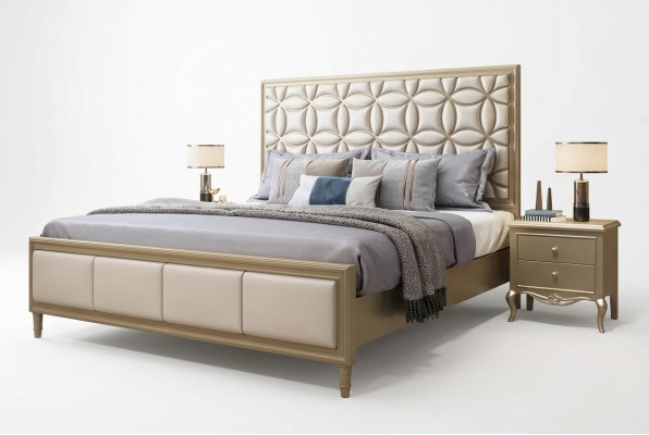 Bedden Twee persoonsbed Slaapkamer Kunstlederen bekleding Beige Tweepersoonsbedden Nieuw