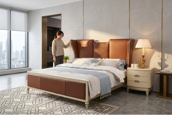 Luxe bed bruin bedden bedframes dubbel modern tweepersoonsbed slaapkamer nieuw