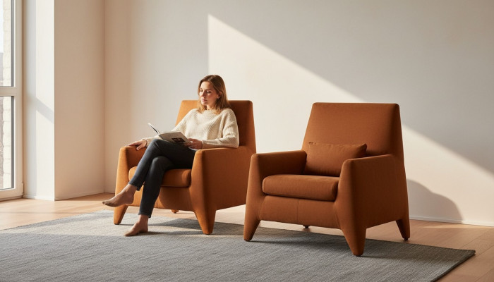 Fauteuil Zitting Modern Ontwerp Woonkamer Bekleding Eenzitter Textiel Bruin Stijl Luxe