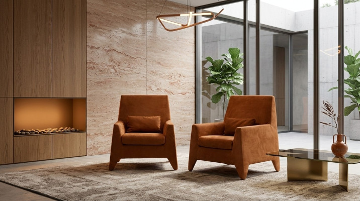 Fauteuil Zitting Modern Ontwerp Woonkamer Bekleding Eenzitter Textiel Bruin Stijl Luxe