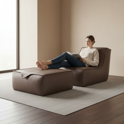 Ontwerp fauteuil voetbankje Luxe eenzitter Modern Grijs Lederen meubels Eenzitter Prianera