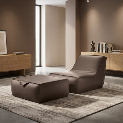 Ontwerp fauteuil voetbankje Luxe eenzitter Modern Grijs Lederen meubels Eenzitter Prianera