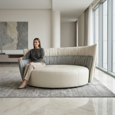 Ronde bank tweezitsbank bank 2-zits designbanken bekleding Prianera zits lederen bank