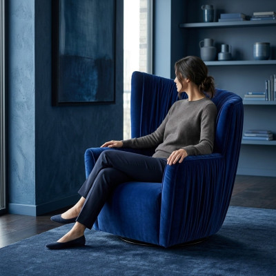 Fauteuil Luxe Design Meubels Blauw Modern Stijl Design Textiel Woonkamer Lounge Nieuw