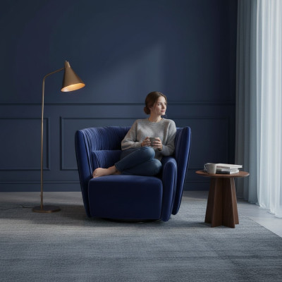 Fauteuil eenzitter Italiaanse stijl gestoffeerd hout textiel Prianera luxe blauw