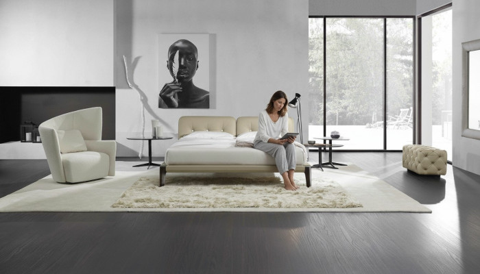 Moderne tweepersoonsbed slaapkamer Beige bed meubels Houten design bedden Prianera