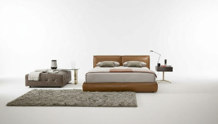 Tweepersoons gestoffeerd bed luxe slaapkamer bedden tweepersoons bedframe bruin meubilair