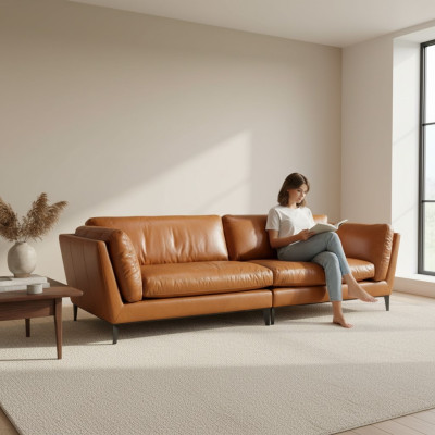Bankstel 3-zits Bruin Luxe Design Meubels Woonkamer Meubels Leder Prianera Stijl Nieuw