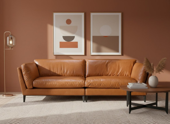 Bankstel 3-zits Bruin Luxe Design Meubels Woonkamer Meubels Leder Prianera Stijl Nieuw