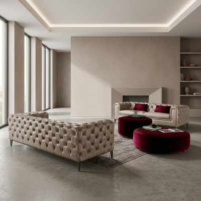 Luxe 3+3 zits bankstel in beige van Chesterfield.
