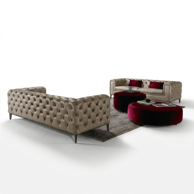 Luxe 3+3 zits bankstel in beige van Chesterfield.