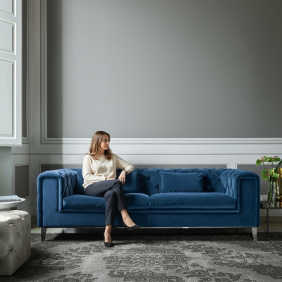 Bankstel 3-zits Blauw Luxe Textiel Woonkamerontwerp Italiaans Meubilair