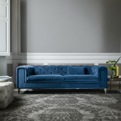 Bankstel 3-zits Blauw Luxe Textiel Woonkamerontwerp Italiaans Meubilair