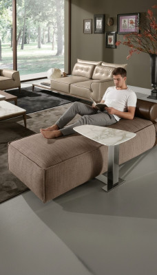 Luxe chaise longue stof woonkamer ontwerp bank bruin meubels bankstellen Prianera.