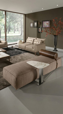 Luxe chaise longue stof woonkamer ontwerp bank bruin meubels bankstellen Prianera.