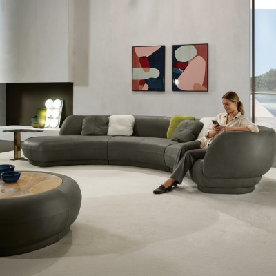 Hoekbank met ronde bank 6-zitsbank bank bank leder luxe meubels woonkamer