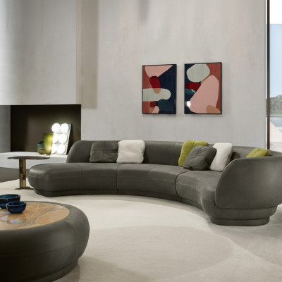 Hoekbank met ronde bank 6-zitsbank bank bank leder luxe meubels woonkamer