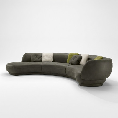 Hoekbank met ronde bank 6-zitsbank bank bank leder luxe meubels woonkamer