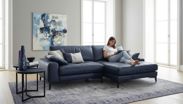 Eckbank Bank Woonkamer Banken Leer Luxe L-vorm Stijl Modern Meubels Blauw Nieuw