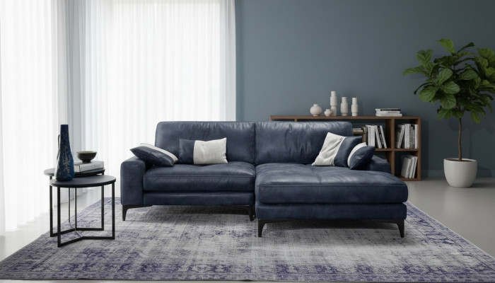 Eckbank Bank Woonkamer Banken Leer Luxe L-vorm Stijl Modern Meubels Blauw Nieuw