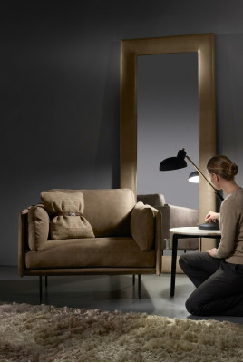 Ontwerp fauteuil Grijs Bekleding Leer Modern Woonkamer Luxe Hout Meubels Relax Nieuw