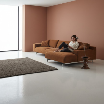 Hoekbank Bruin Ontwerp Bekleding Bank Textiel Woonkamer L-Vorm Bankstellen Prianera
