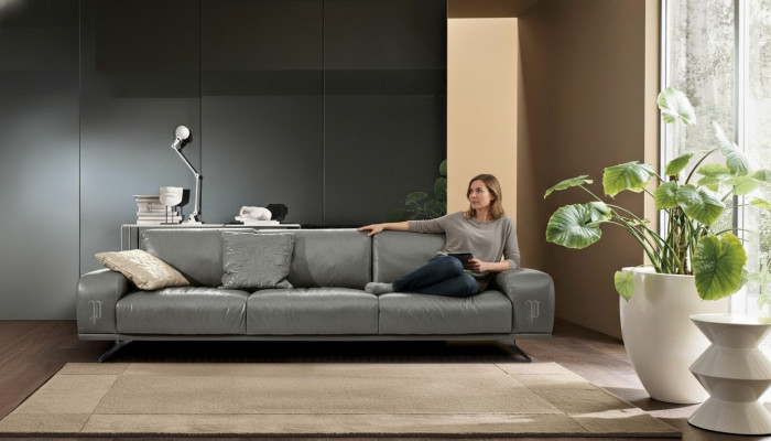 Sofa 3 zits luxe meubels woonkamer leer bank driezitter grijs design Prianera