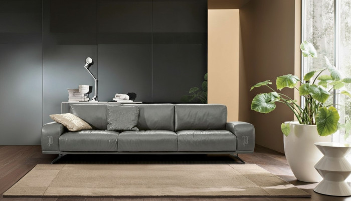 Sofa 3 zits luxe meubels woonkamer leer bank driezitter grijs design Prianera