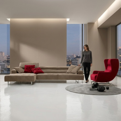 Hoekbank van leer Moderne luxe banken L-vorm Bank Hoekbank Woonlandschap Grijs Nieuw