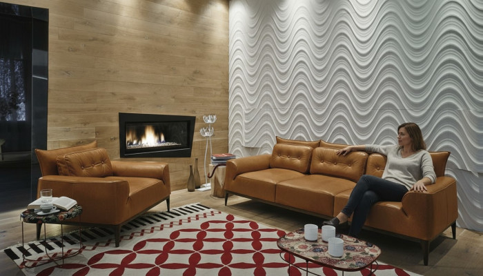 Lounge stoel bank bankstel 3+1 zits Bruin woonkamer bekleding