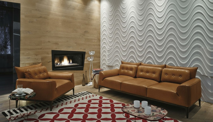 Lounge stoel bank bankstel 3+1 zits Bruin woonkamer bekleding