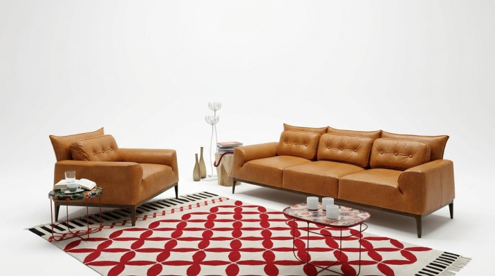 Lounge stoel bank bankstel 3+1 zits Bruin woonkamer bekleding