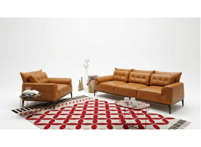 Lounge stoel bank bankstel 3+1 zits Bruin woonkamer bekleding