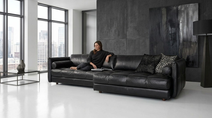 Moderne bank Luxe hoekbank gestoffeerd woonkamer L-vorm ontwerp Zwart Leer