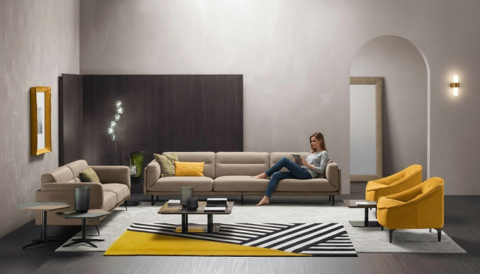 Complete bankstelbank Beige bankstelbank Sofa 4+3 zitgroep leer