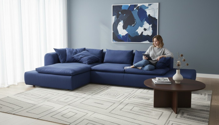 Hoekbank L-vorm Meubels Blauw Bankstellen Textiel Bekleding Bankstellen Bank