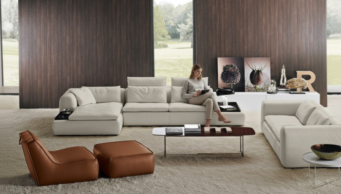 Ontwerp Bank L Vorm Gestoffeerde Bank Woonkamer Hoekbank Lederen luxe meubels