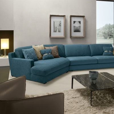 Ontwerp bank L-vorm gestoffeerde bank woonkamer meubels hoekbank textiel blauw