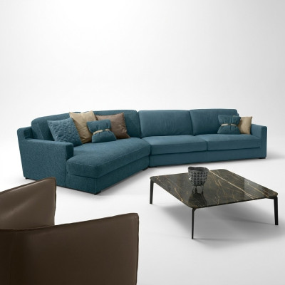 Ontwerp bank L-vorm gestoffeerde bank woonkamer meubels hoekbank textiel blauw