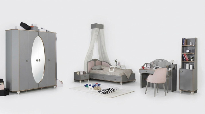 Kinderkamer meubels 5-delig set Ontwerp Bed Nachtkastje Kledingkast